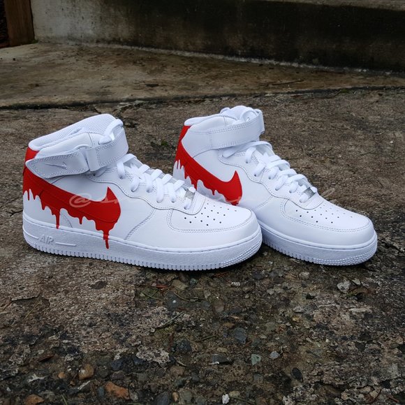 Nike Air Force 1 Mid Red Paint Drip Custom NWT - Picture 3 of 7